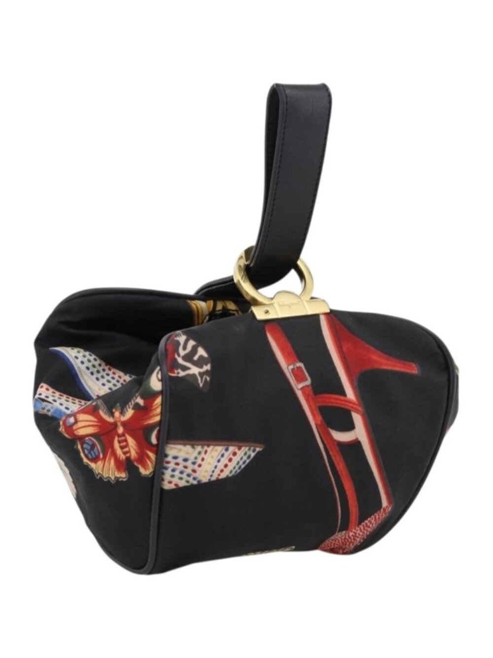 Salvatore Ferragamo Gancini Pouch Nylon Black Gold Tone